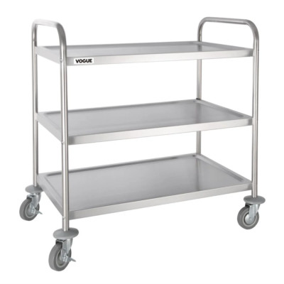 Vogue Edelstahl Küche 3 Ebenen Reinigungswagen 855Hx810Bx455Dmm