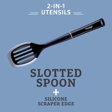 Image of Prestige 2-in-1 Kitchen Tools Slotted Spoon with Silicone Edge - Grey SET OF 2