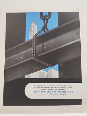 1945 United Engineers & Constructors Fortune WW2 X-Mas Print Ad Beam Skyscraper