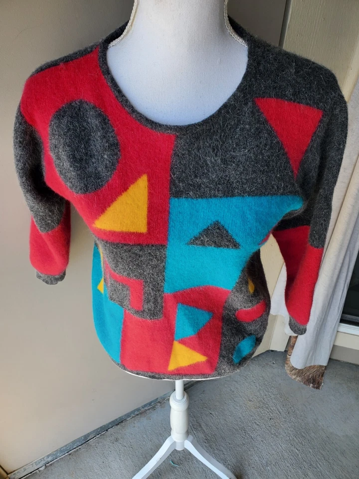 Suéter Petite Sophisticate para mujer PL gris azul rojo lana de cordero angora de colección años 90 Y2K Foto 2 de 4