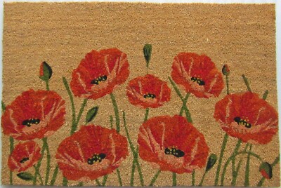 POPPY FIELD VINYL BACK COIR DOORMAT - 24'' X 36'' - FLORAL WELCOME MAT