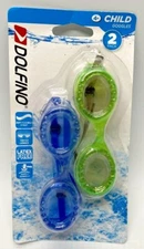 DOLFINO Child 2 Pack Swim Goggles Blue/Green Swimming Pool Kids Water Play Glass