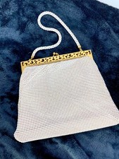 Vintage 1950  s Whiting  Davis White Mesh Flapper Purse Silk Lined Stunning 8"