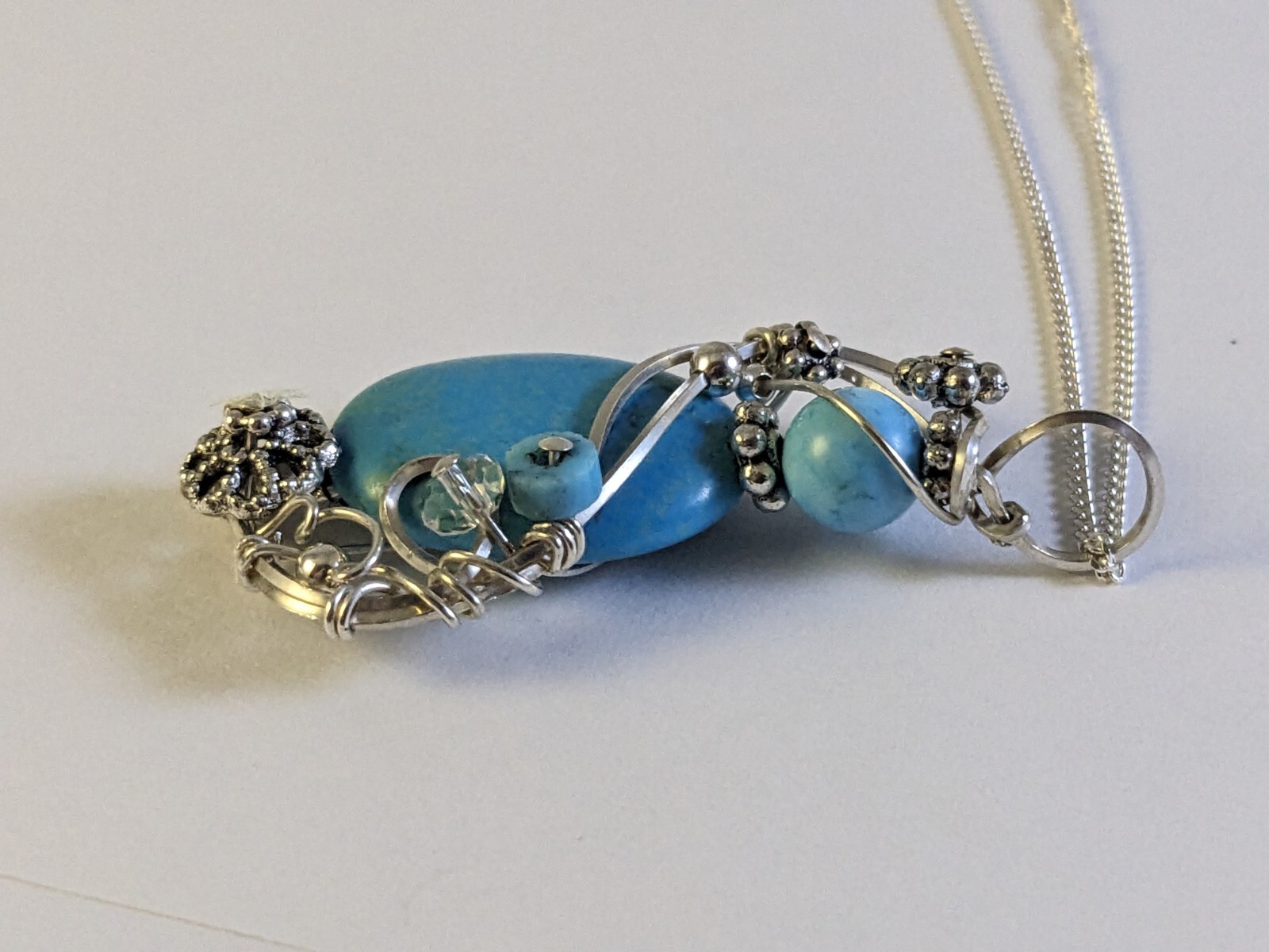 Solid sterling Silver Hand Wire Wrapped Turquoise… - image 7