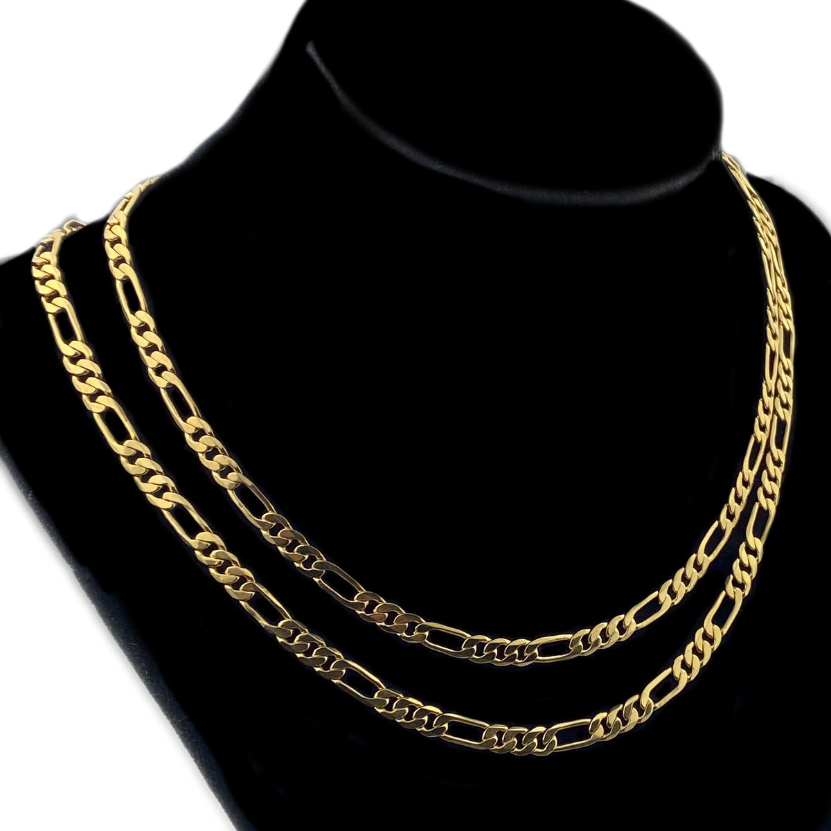 Mens 18k Gold Plated Figaro Two Chains Necklaces 16