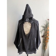 FP Movement Free People Charcoal Gray Oversized Deep V-Neck Hoodie Sweatshirt M