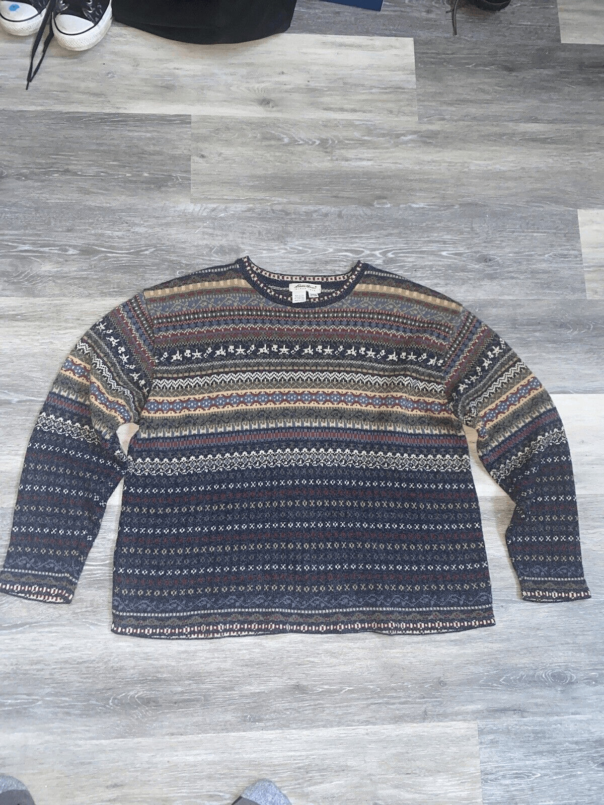 Vintage Eddie Bauer Women Size XL crazy pattern Wool Sweater Pullover Crew Neck image 7