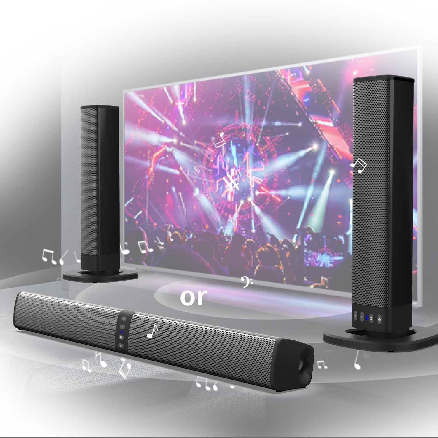 Bar Wireless Subwoofer 2 Speaker System Tv Home Theater#