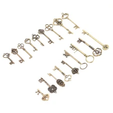 Set Of 18 Antique Vintage Old Look Bronze Skeleton Key Heart Bow Lock1913