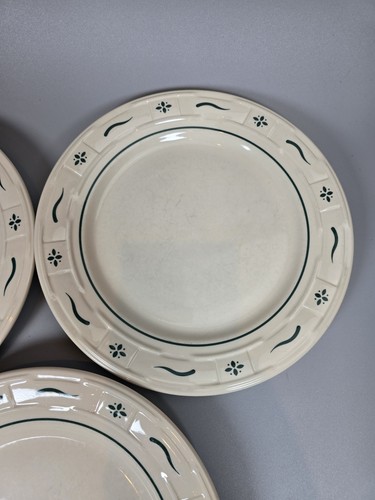 SET OF 3 Longaberger Pottery Woven Traditions Green 10" Dinner Plates USA - Picture 3 of 9