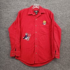 VINTAGE Warner Bros Studio Store Button Up Shirt Mens Small Red Looney Tunes 90s