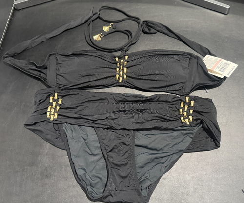TRINA TURK 6 swimsuit bikini triangle slide black 2 piece set designer