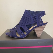 Vince Camuto Esten Heel Sandal Navy Blue Suede Leather Womens Sz 10 W 42 Shoes