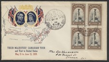 1939 #247 2c Royal Visit FDC Block Tour Map Cachet Royal Train Orb