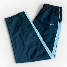 Vintage 2000s NIKE Track Pants Windbreaker Mens Large Black White Stripe Y2K
