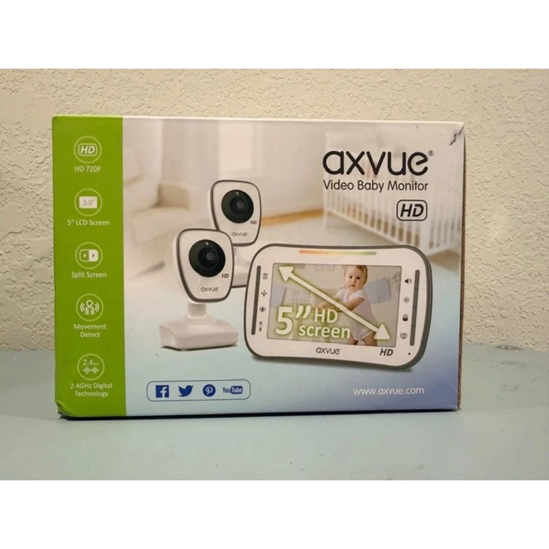 Axvue HD Video Baby Monitor 5" LCD Screen w/ 2 Cameras Split Screen Night Vision