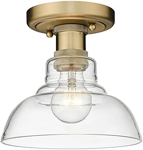 Brushed Champagne Bronze Flush Mount Light with Clear Glass Shade - Picture 8 of 8