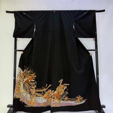 Japanese Kimono polyester wedding kimono Black tomesode "kurotomesode" 4948