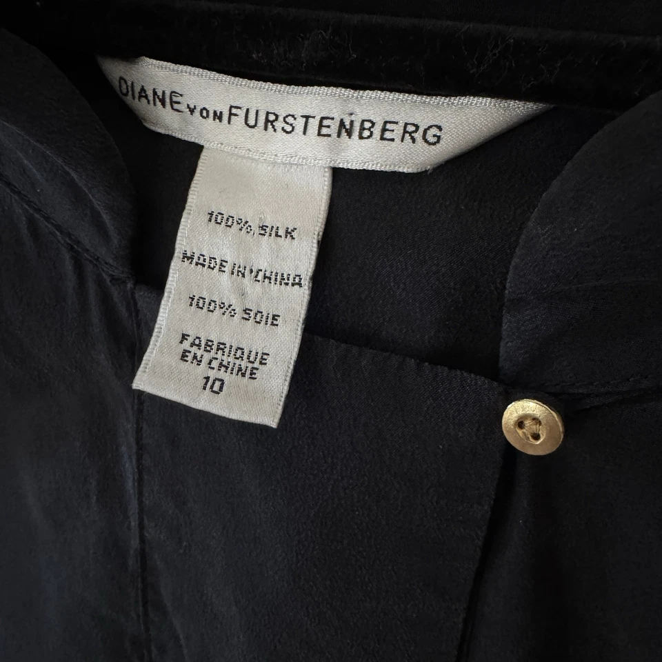 Vestido Diane von Furstenberg para mujer 10 negro 100 % seda botones dorados elegante Foto 2 de 4