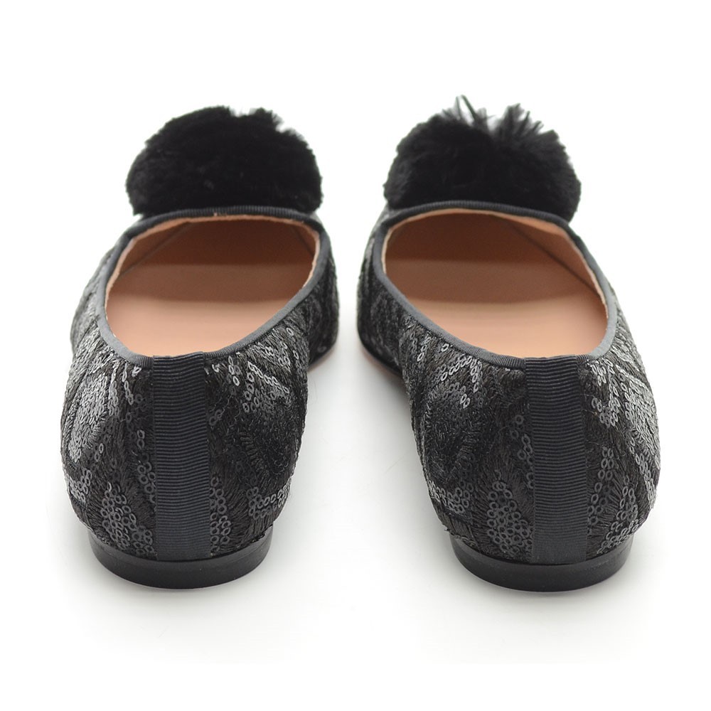 SAOLA Scarpe slip donna suola francese NY Cobb paillettes pom pom 6 M nere nuove con scatola