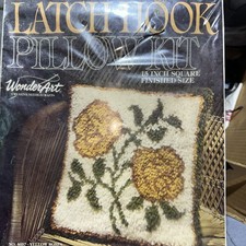 Vintage WonderArt Latch Hook Pillow Kit No. 4637 Yellow Roses 15"x15" Acrylic