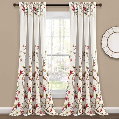 Neela Birds Light Filtering Window Curtain Panel Pair, 84'' L x 52'' W, Ivory &...