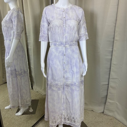 LoveShackFancy Beth Dress Violet Splash Hand Dye Lace Maxi XS LD106-187