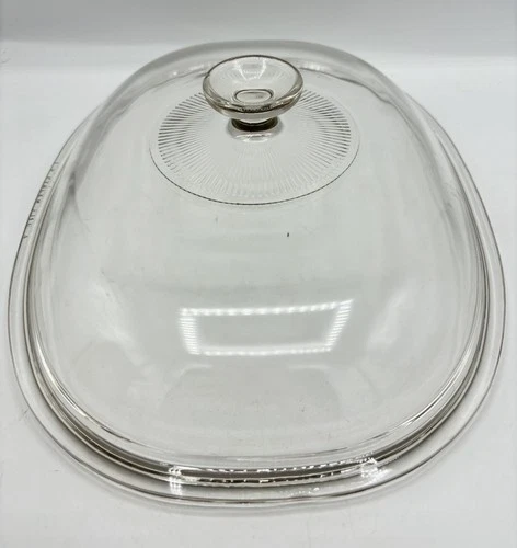 Vintage Pyrex F-14-C Clear Glass Large Oval Replacement Dome Lid 12-1/2 x 9-3/4"