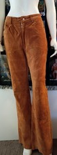 Vintage Express camel tan genuine suede leather boot cut pants women's size 9/10
