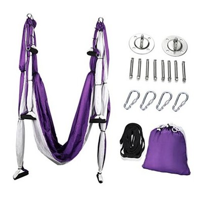  Aerial Yoga Swing Sling Strong Yoga Hammock Kit Set Trapeze Purple and White