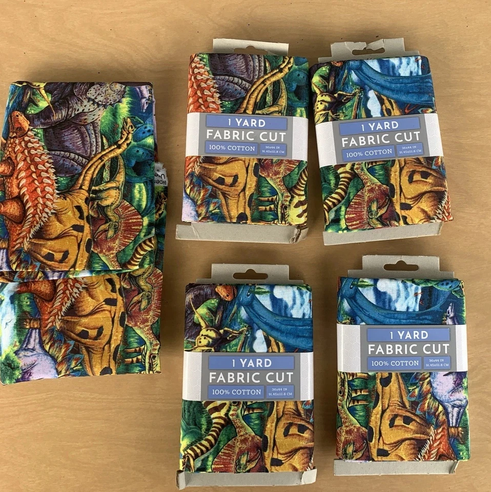 5 Prehistoric Dinosaurs 1 Yard Precut Fabric Square Cut Cotton 36 x 44" READ #S1 - Image 3 of 3