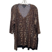 Karen Kane Leopard Print Tunic Top Brown Black Animal Print Women Size 3X