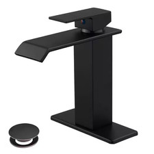 Single-Handle Waterfall Spout Single-Hole Bathroom Sink Faucet with Pop-Up Drain