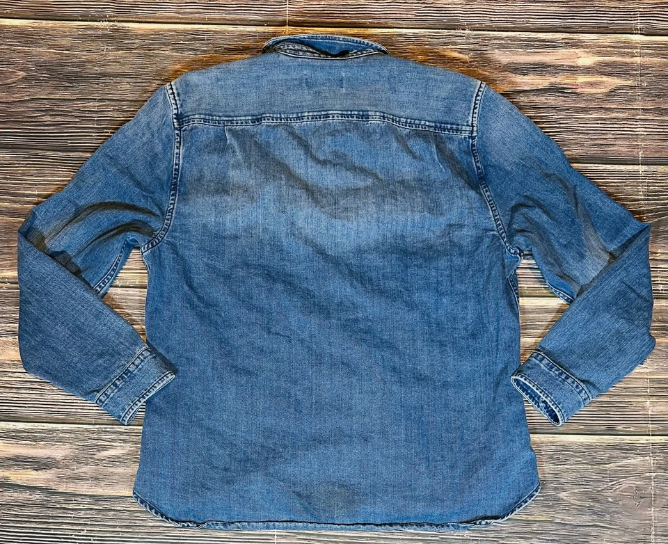 7 Для всего человечества темно стирка синий джинсовой ткани на пуговицах общего назначения рубашка мужская размер XL - Изображение 4 из 4
