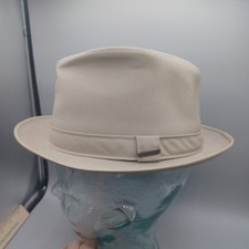 Vintage Stetson Taupe Canvas Fedora, Travel Hat sz medium 7 Very Good Condition