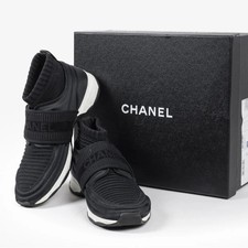 CHANEL BLACK STRETCHY FABRIC CC LOGO SOCK SNEAKERS MENSTRAINERS SHOES EU43 US10