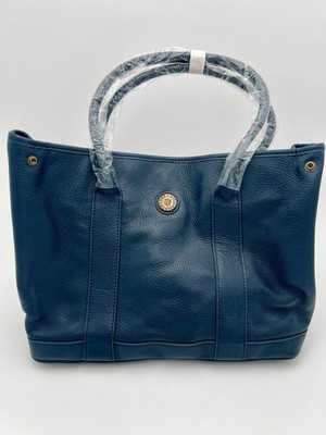 Wellington & Cromwell Blue Leather Travel Tote Bag Spanish Coin Emblem NEW