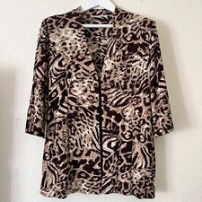 Chico's Travelers Jersey Knit Animal Print Jacket Cardigan Sz 3 US XL Tan Brown