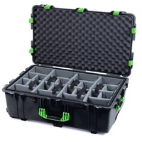 Black & Lime Green Pelican 1650 case. Comes with grey CVPKG dividers & wheels.