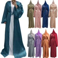 Dubai Muslim Open Cardigan Satin Open Dress Long Scarf Caftan Abaya Kaftan Robe