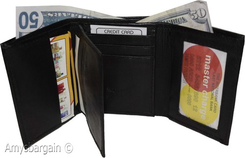 Man’s wallet Tri-fold Leather 9 card spaces 2 ID windows 2 bill slots New wallet - Picture 13 of 36