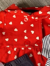 Carters Baby Outfit Set: Striped Bodysuit Heart jacket & Denim Pants 6M