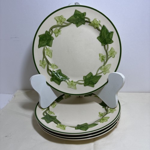 4 Franciscan Ivy 6.25 Dessert Bread Plates Handpainted Embossed Leaves MCM