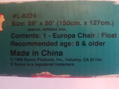 EUROPA CHAIR/FLOAT POOL INFLATABLE - Picture 2 of 2