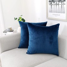 Pack of 2 Blue Throw Pillow Covers Velvet for Couch Sofa Bedroom Living Room