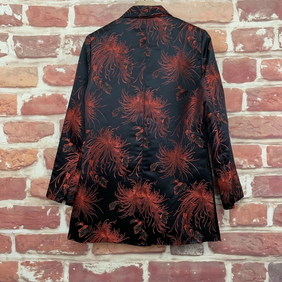 Chaqueta Blazer Silkland Mujer Mediana Negra Roja Satinada Floral Abstracto Jacquard Foto 4 de 4