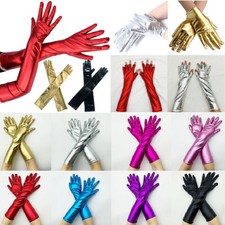 Women's Long Opera Gloves Patent Leather Wet Look Arm Length Mittens Nightclub,
