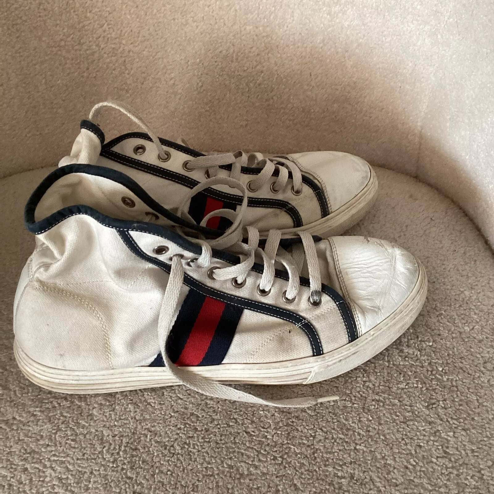 Authentique baskets montantes homme GUCCI ACE en toile blanche taille 9