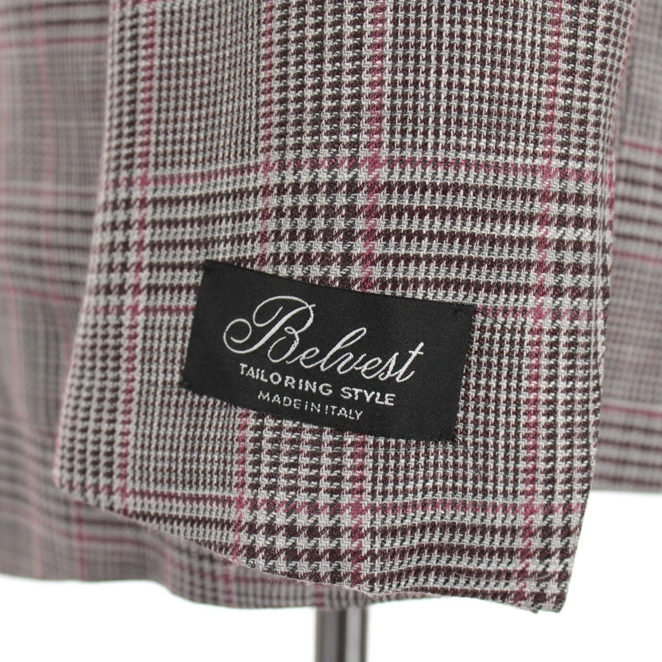 Belvest NWT Wool / Silk Blend Sport Coat Size 56R (46R US) In Burgundy Plaid - Image 3 of 4