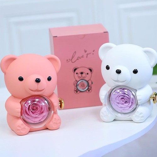 Rotating Bear Gift Box With Eternal Rose And Real Flower Jewelry Box Romantic - Picture 12 of 16